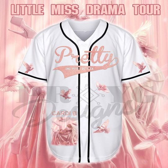 White Adult Baseball Cardi B. Little Miss Drama Tour Personalized  With Print Glitter Effect Pretty and Petty (Not Bling)