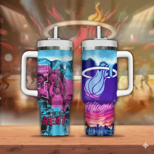 Discover Miami Red Black Pro Basketball Inspired 40oz Tumbler With Handle