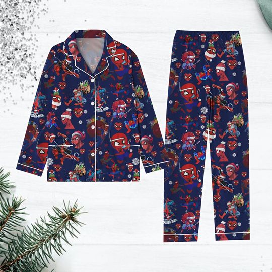 Discover Spiderman Pajamas Set, Superhero Xmas Pajamas Set, Spiderman Outfit Pajamas, Movie Gift For Fans, Matching Pajamas