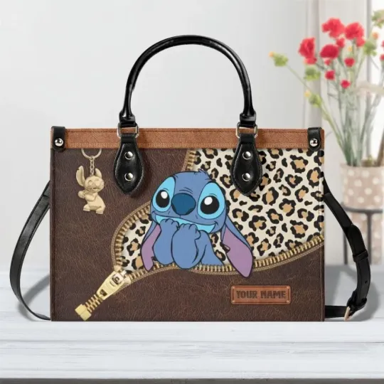 Discover Stitch Leopard Leather Handbag, Disney Bag, Cute Gift for Women