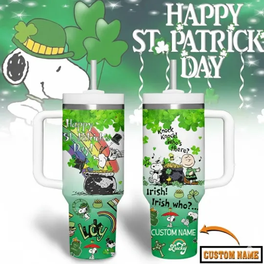 Discover Custom Cartoon Dog St. Patrick’s Day Tumbler With Handle