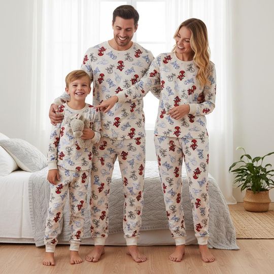 Discover Christmas Family Pajamas Set with Spider Hero Long Sleeve PJs for Kids and Adults