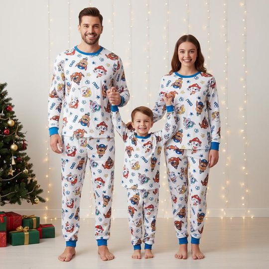 Discover Puppy Family Pajamas, Cute Dog Long Pajamas, Cartoon Long Tee & Pants PJs, Family Matching Pajamas Set, Pajama Family Gift