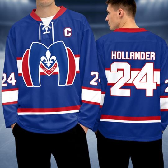 Discover Custom Hockey Jersey with Name and Number, Personalized Blue Ice Hockey Shirt, Vintage Sports Apparel for Men, Team Hollander