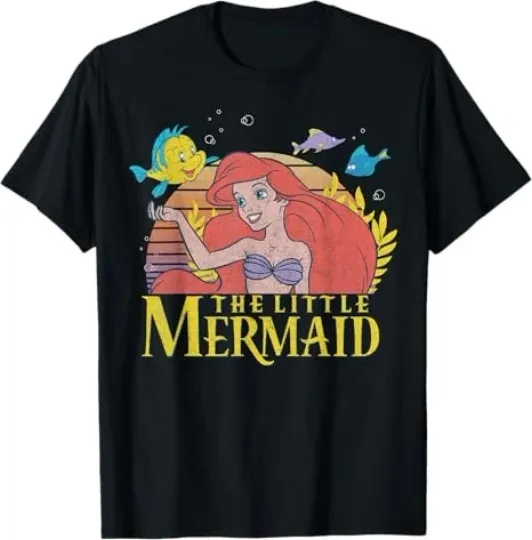 Discover Disney The Little Mermaid Ariel & Flounder Black T-Shirt