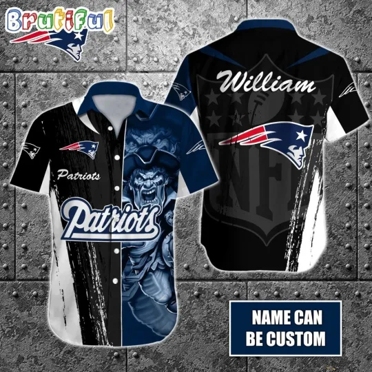 Discover Personalized football New England Football Hawaiian Shirt Special Half Tone Mascot