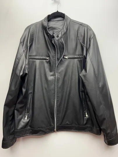 Discover Mens XXL Black Faux Leather Motorcycle Jacket Polyurethane Lined Zip