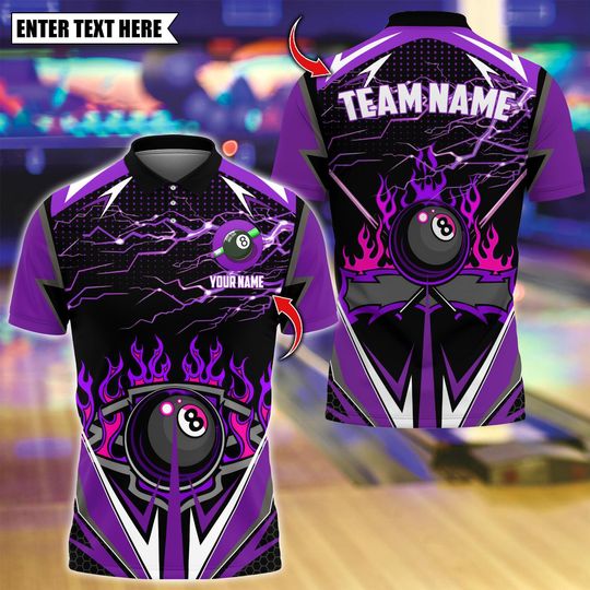 Discover Personalized Name Billiards Polo Shirt, Flaming 8 Ball Pool Design, Custom Team Shirt for Men, Gift for Billiards Players