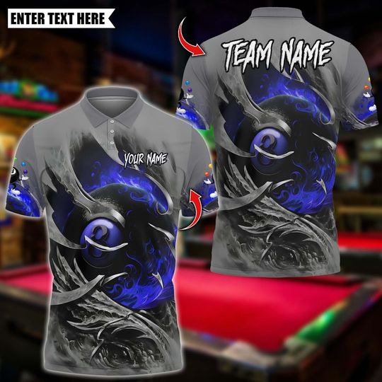 Discover Personalized Name Billiards Polo Shirt, Team Apparel 8 Ball Pool Design, Custom Team Shirt for Men, Gift for Billiards Players