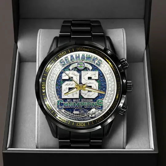 Discover Seahawks 2025 NFC West Champions Steel Band Watch