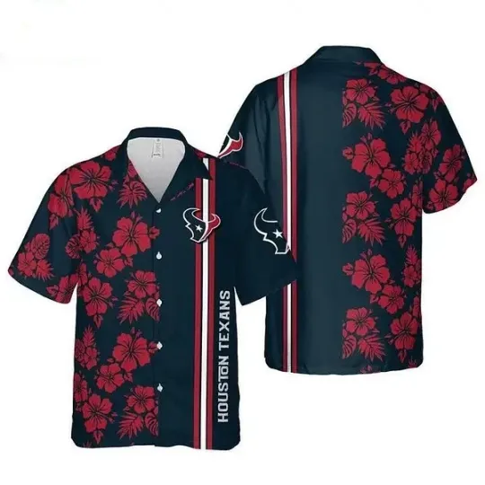 Discover Houston Football Blue Red Flower Trendy Hawaiian Shirt V2 Aloha Shirt