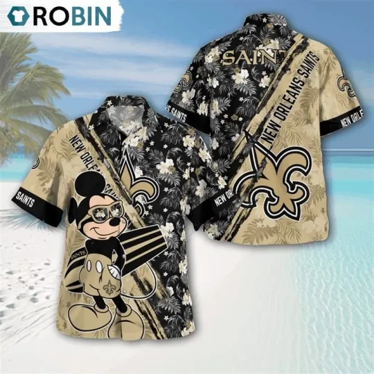 Discover New Orleans Football Mickey Mouse Floral Short Sleeve Hawaiian Shirt