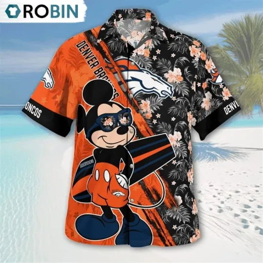 Discover Denver Football Mickey Mouse Floral Short Sleeve Hawaiian Shirt