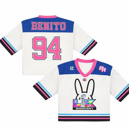 Discover Benito 94 Crop Top Mesh Football Jersey, Half Time Show Crop Top Football Jersey Shirt, Gift for Unisex
