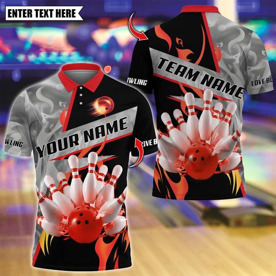 Discover Custom Bowling Team Polo Shirt, Smoking Bowling Design, Personalized Bowling Jersey for Men,Personalized Name Team 3D Shirt