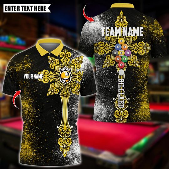 Discover Personalized Name Billiards Polo Shirt, Ball 9 Cross Design, Custom Team Shirt for Men, Gift for Billiards Players