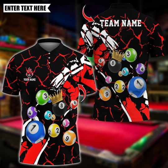 Discover Personalized Name Billiards Polo Shirt, 8 Ball Billiard Design, Custom Team Shirt for Men, Gift for Billiards Players