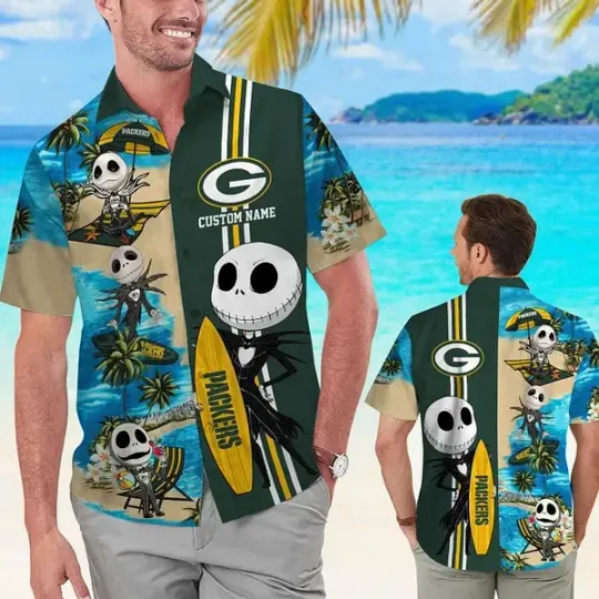 Discover Green Bay Football Jack Skellington Hawaiian Short Sleeve Shirt