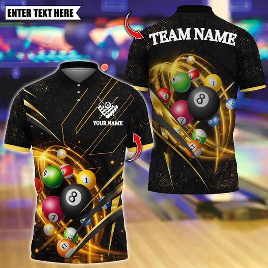 Discover Personalized Name Billiards Polo Shirt, Billiard Light Premium Pattern Multicolor, Custom Team Shirt for Men, Gift for Billiards Players