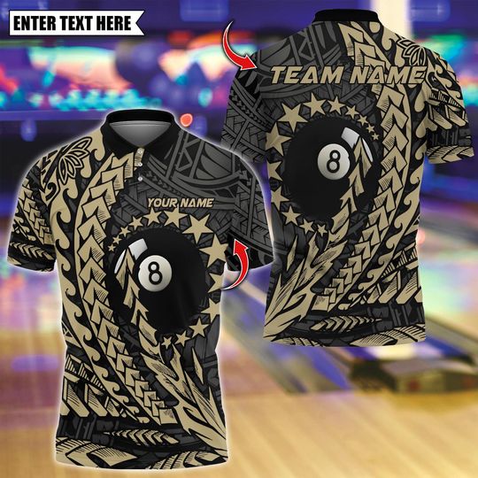 Discover Personalized Name Billiards Polo Shirt, 8 Ball Maori Star Premium Billiard Design, Custom Team Shirt for Men, Gift for Billiards Players