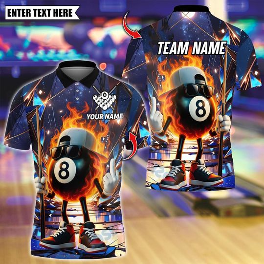 Discover Personalized Name Billiards Polo Shirt, Billiards 8-Ball Cosmic Design, Custom Team Shirt for Men, Gift for Billiards Players