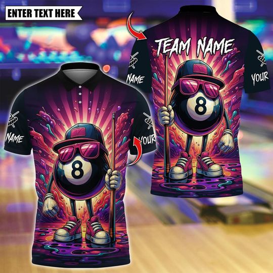 Discover Personalized Name Billiards Polo Shirt, Graffiti 8 Ball Billiard Design, Custom Team Shirt for Men, Gift for Billiards Players