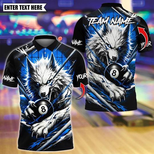Discover Personalized Name Billiards Polo Shirt, Billiard And Savage Wolf Design, Custom Team Shirt for Men, Gift for Billiards Players