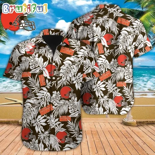Discover football Cleveland Hawaiian Shirt Tropical Leafs Design Aloha Shirts