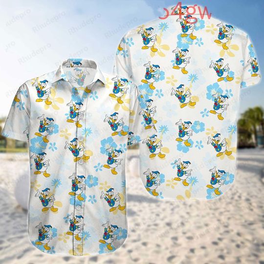 Discover Disney Donald Duck Tales Hawaiian Shirts Men's Women's Kids Short Sleeve Shirts Summer Casual Vacation Buttons Beach Shirts