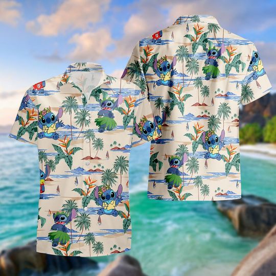 Discover Stitch Hawaiian Shirts Summer Fashion Short Sleeve Shirts Men Women Casual Beach Shirts Disney Hawaiian Shirts