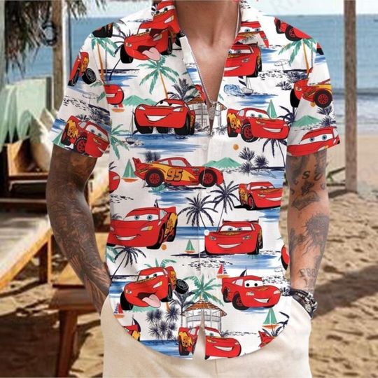 Discover Disney Personalizes Lightning Mcqueen Men Women Shirt Cars Movie Hawaiian Shirt Kids Summer Beach Shirt