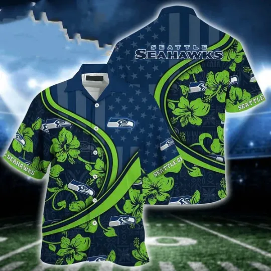Discover Seattle Seahawks Us Flag Hawaiian Shirt Custom Summer Aloha Shirt