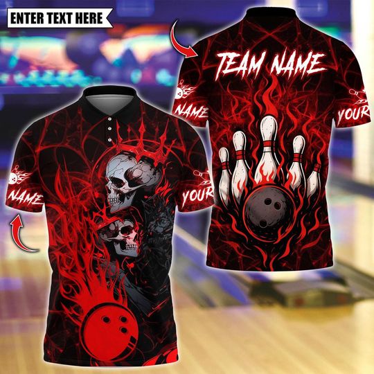 Discover Personalized Bowling Polo Shirt, King And Queen Skull Bowling Design, Custom Bowling Polo for Men Women, Personalized Name Team 3D Shirt