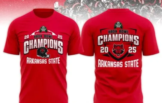Discover Arkansas State Red Wolves 2025 Xbox Bowl Champions Double Sided T-Shirt