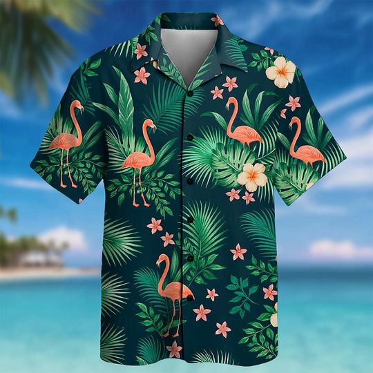 Discover Flamingo Tropical Plants Flowers Hawaiian Shirt, Summer Vacation Beach Shirts