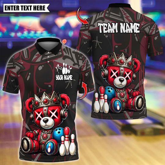 Discover Personalized Bowling Polo Shirt, Cyber Mecha Bear With Bowling Design, Custom Bowling Polo for Men Women, Personalized Name Team 3D Shirt