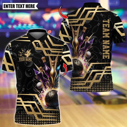 Discover Personalized Bowling Polo Shirt, Bowling And Pins Royal Design, Custom Bowling Polo for Men Women, Personalized Name Team 3D Shirt