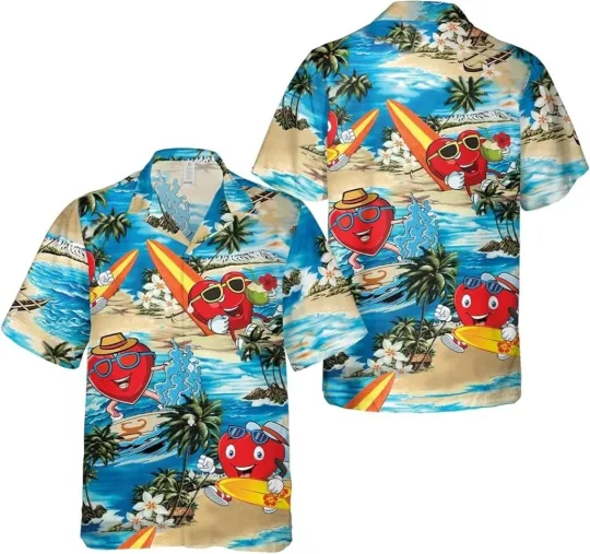 Discover Funny Heart Surfer Hawaiian Shirt - Tropical Beach Party Button Dow