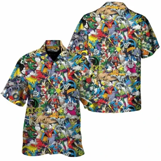Discover Superhero Comics Hawaiian Shirt Button Down Unisex Adults S-5XL