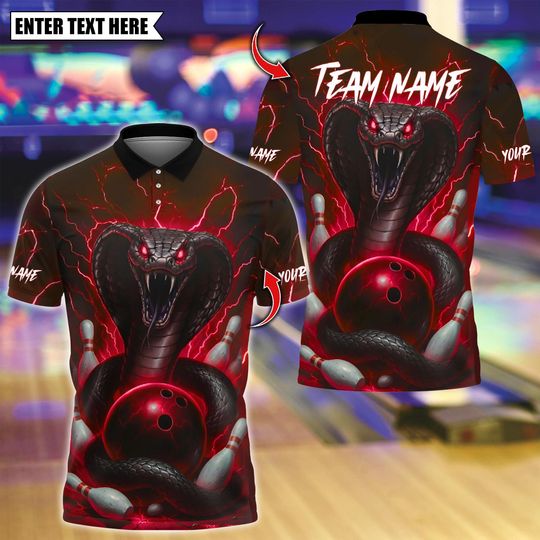 Discover Personalized Bowling Polo Shirt, C Snake Thunder Multicolor Bowling Design, Custom Bowling Polo for Men, Personalized Name Team 3D Shirt