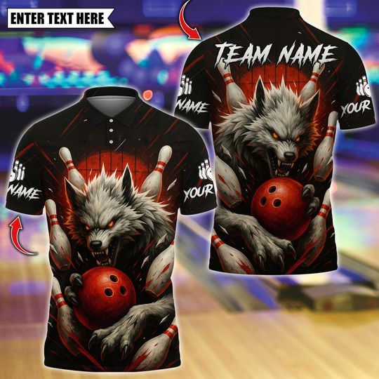 Discover Custom Bowling And Savage Wolf Polo, Personalized Bowling Polo for Men & Women, Personalized Name Team 3D Shirt, Gift For Man