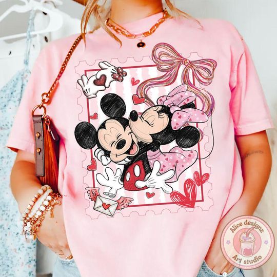 Coquette Mickey Minnie Disney Valentine Stamps shirt, World Disneyland Valentine shirt