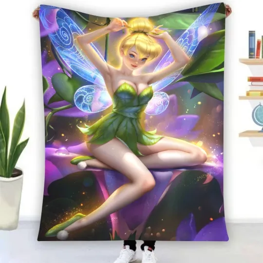 Rare! Disney Tinker Bell Soft Warm Single-Side Printing Fleece Blanket