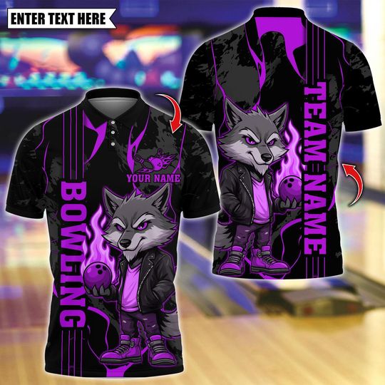 Discover Personalized Bowling Polo Shirt, Cool Wolf With Flame Bowling Design, Custom Bowling Polo for Men Women, Personalized Name Team 3D Shirt