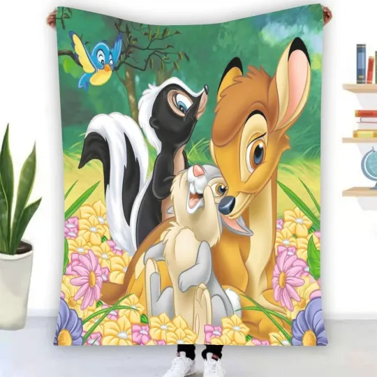 New! Bambi Thumper Flower Soft Warm Single-Side Printing Fleece Blanket