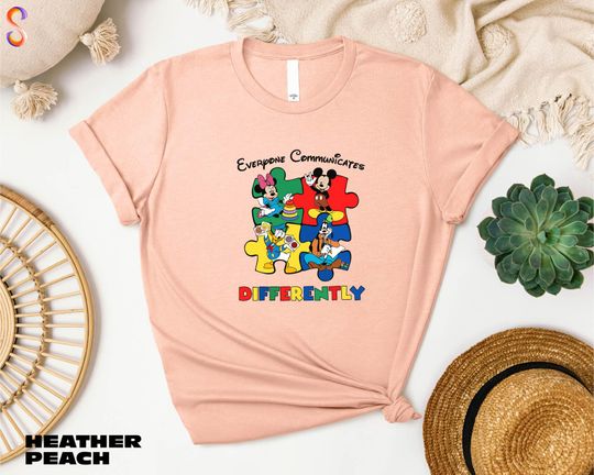 Discover Disney Everyone Communicates Differently T-Shirt, Mickey And Friends Autism Shirt