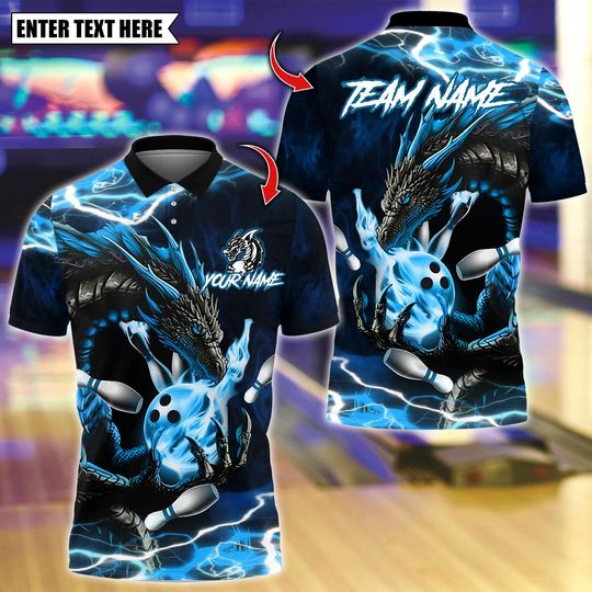 Discover Personalized Bowling Polo Shirt, Dragon Smoke Thunder With Bowling Design, Custom Bowling Polo for Men Women,Personalized Name Team 3D Shirt
