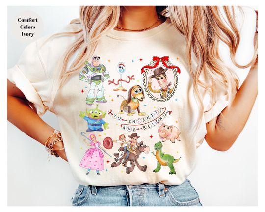 Discover Retro Coquette Disney Toy Story Land To Infinity and Beyond Shirt, Toy Story Characters Shirt