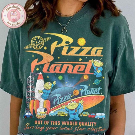 Discover Vintage Pizza Planet Toy Story shirt, Aliens Pizza planet Tee, Pizza lover Tee