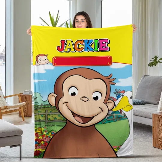Discover Curious George Blanket, Personalized Fleece Blanket, Cute Monkey Blanket